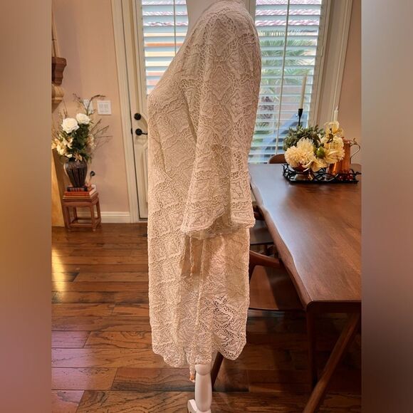 Boho Crochet Kimono Robe Cover-Up Cream Lace Sheer Beach Resort M Maaji Anthro - Picture 9 of 9